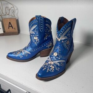 Dingo Blue Metallic Embroidered Western Ankle Boots Women’s 7.5M Cowgirl Y2K
